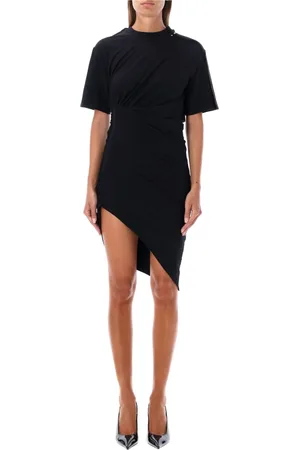 MUGLER Sukienki, Kobieta, Czarny, S, Bawełna, Czarna bawełniana sukienka mini z marszczeniami