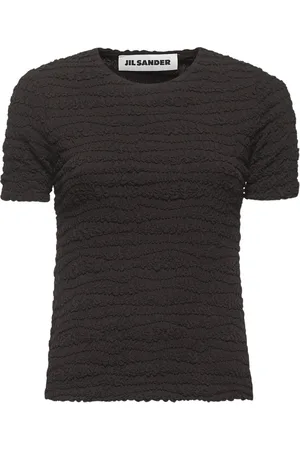 Jil Sander Bluzki, Kobieta, brązowy, M, Brązowy Crewneck Top z Krótkimi Rękawami
