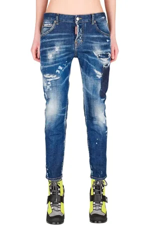Dsquared2 Jeansy, Kobieta, Niebieski, XS, Bawełna, Dark Tiffany Cool Cropped Jeansy
