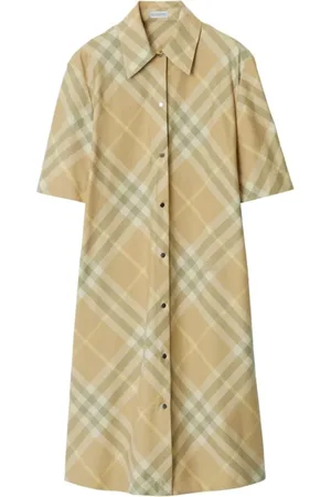 Burberry Sukienki, Kobieta, Beżowy, XS, Bawełna, Sukienka koszulowa w kratę vintage