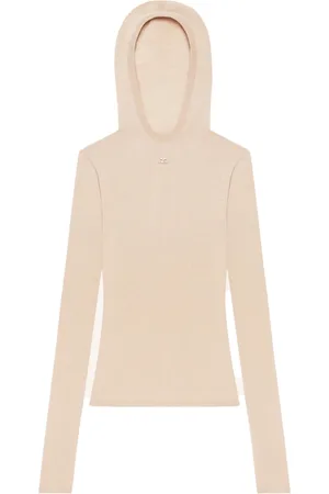 Courrèges Bluzy, Kobieta, Beżowy, S, Wełna, Dzianinowa bluza z kapturem 2nd Skin