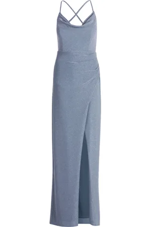 Vera Mont Sukienki, Kobieta, Szary, XL, Elegancka Sukienka Maxi z Dekoltem wodospadowym