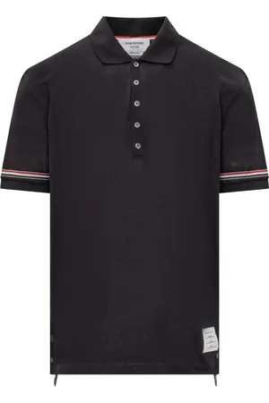 Thom Browne Koszulki, Mężczyzna, Niebieski, L, Bawełna, Koszulka Polo z Prążkowanymi Mankietami