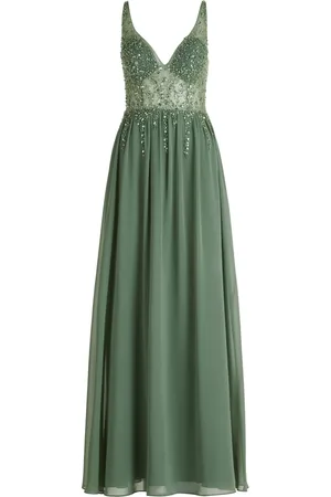 Vera Mont Sukienki, Kobieta, Zielony, 2XL, Elegancka Sukienka Wieczorowa Maxi z Haftem