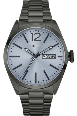 Guess Akcesoria, Mężczyzna, Szary, ONE SIZE, Stalowy Zegarek Analogowy z Niebieską Tarczą