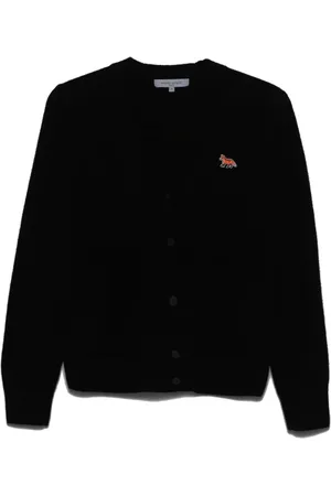 Maison Kitsuné Swetry, Kobieta, Czarny, S, Wełna, Kardigan Boxy z naszywką Baby Fox