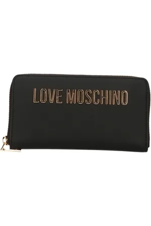 Moschino Akcesoria, Kobieta, Czarny, ONE SIZE, Skóra, Portfel ze sztucznej skóry z zamkiem błyskawicznym i metalowym logo