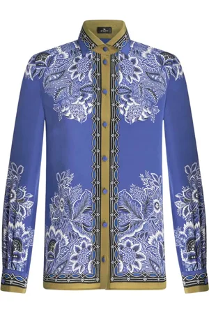 Etro Bluzki, Kobieta, Niebieski, XS, Jedwabna koszula w niebieski kwiatowy wzór
