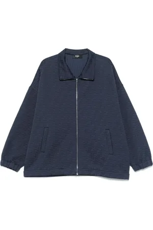 Fendi Kurtki, Mężczyzna, Niebieski, M, Bawełna, Rozpinana bluza z monogramem