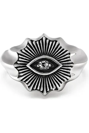 Nialaya Akcesoria, Mężczyzna, Szary, 62 MM, Pierścionek Vintage z Okiem Proroka i Przezroczystym Kryształem