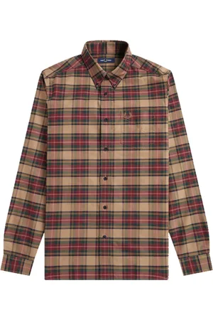Fred Perry Koszule, Mężczyzna, Wielobarwność, XL, Bawełna, Koszula w kratę Tartan w odcieniu Shaded Stone