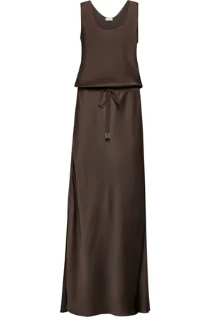 Brunello Cucinelli Sukienki, Kobieta, brązowy, M, Elegancka Brązowa Sukienka Maxi