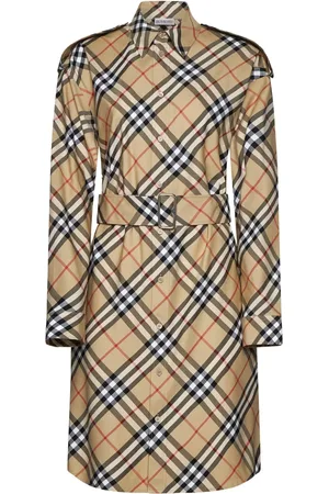 Burberry Sukienki, Kobieta, Wielobarwność, XS, Bawełna, Sukienka koszulowa z paskiem w kratę Vintage Check