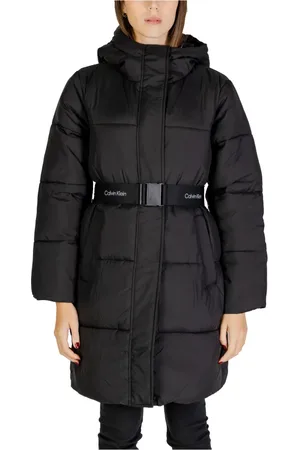 Calvin Klein Płaszcze, Kobieta, Czarny, M, Nylon, Długa Kurtka Puchowa Damska Jesień/Zima Kolekcja