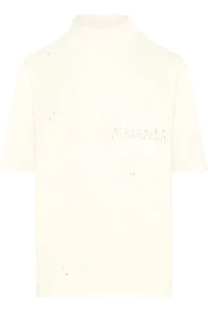 Maison Margiela Koszulki, Mężczyzna, Biały, L, Bawełna, Bawełniana koszulka z efektem plam farby Handwritten