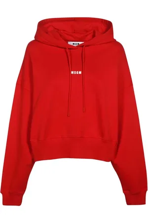 Msgm Bluzy, Kobieta, Czerwony, S, Bawełna, Bawełniana bluza z kapturem i nadrukiem logo