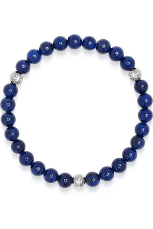 Nialaya Akcesoria, Mężczyzna, Szary, XL, Bransoletka z lapis lazuli 6 mm ze srebrnymi kulkami