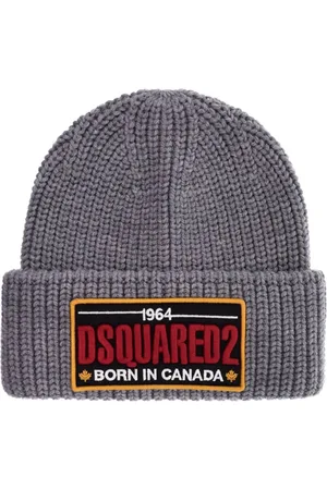 Dsquared2 Akcesoria, Mężczyzna, Szary, ONE SIZE, Wełna, Prążkowana wełniana czapka beanie oversized
