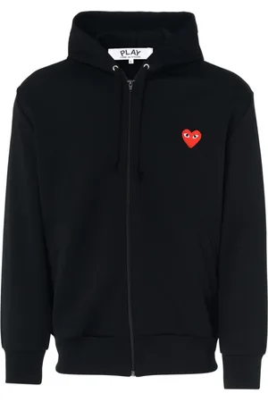 Comme des Garçons Bluzy, Mężczyzna, Czarny, L, Poliester, Czarna Bluza z Kapturem i Czerwonym Sercem na Zamek