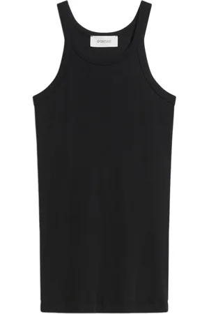 Sportmax Koszulki, Kobieta, Czarny, XS, Bawełna, Czarna prążkowana bluzka typu halterneck