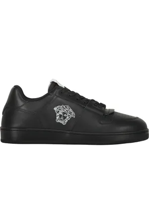 VERSACE Buty, Mężczyzna, Czarny, 44 EU, Skórzane trampki z detalem logo