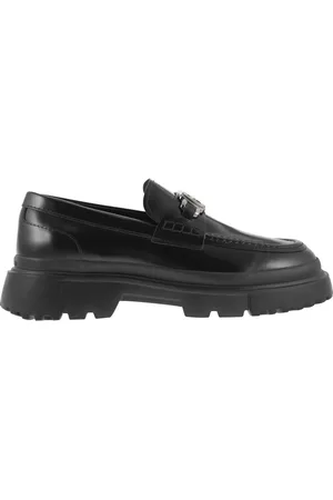 Hogan Buty, Mężczyzna, Czarny, 43 EU, Skóra, Współczesne skórzane mokasyny z prążkowanymi detalami