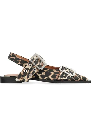 Ganni Buty, Kobieta, Czarny, 39 EU, Poliester, Baletki Damskie z Klamrą i Motywem Leoparda z Satyny