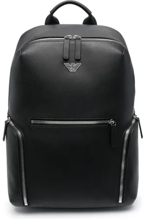 Emporio Armani Torebki, Mężczyzna, Czarny, ONE SIZE, Skóra, Plecak z wytłoczonym logo i zapięciem na zamek