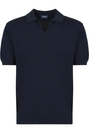 DRUMOHR Koszulki, Mężczyzna, Niebieski, M, Bawełniany Polo V-Neck Lamany ściągacz