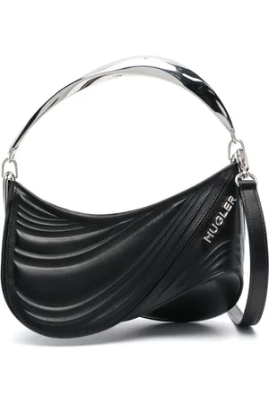 MUGLER Torebki, Kobieta, Czarny, ONE SIZE, Skóra, Czarna torebka typu tote z wytłaczanym spiralnym wzorem