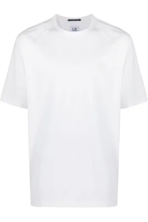 C.P. Company Koszulki, Mężczyzna, Biały, L, Bawełna, T-shirt z nadrukiem logo i okrągłym dekoltem