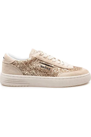 Ghoud Buty, Kobieta, Żółty, 36 EU, Zamsz, Sandałki z brokatem w kolorze piasku/złota z wiązaniem