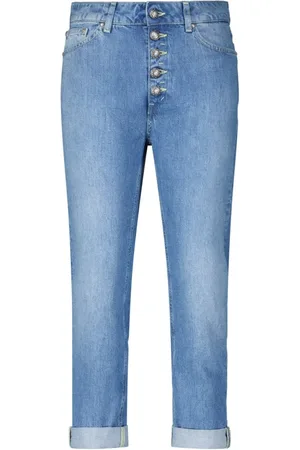 Dondup Jeansy, Kobieta, Niebieski, W31, Bawełna, Eleganckie luźne jeansy z ozdobnymi guzikami z biżuterią