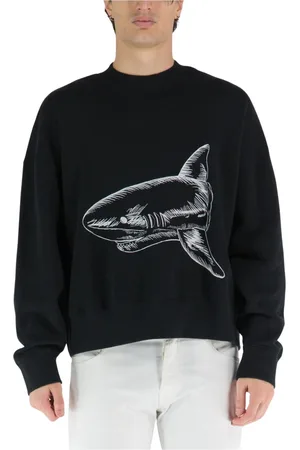 Palm Angels Bluzy, Mężczyzna, Czarny, L, Bawełna, Bluza Split Shark Crew