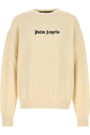 Palm Angels Swetry, Mężczyzna, Beżowy, XL, Wełna, Sweter z Mieszanki Wełny Stretch