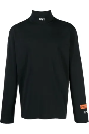 Heron Preston Koszulki, Mężczyzna, Czarny, S, Bawełna, Czarna koszulka z długim rękawem i golfem