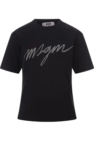 Msgm Koszulki, Kobieta, Czarny, S, Bawełna, T-shirt z krótkim rękawem