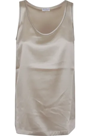 Brunello Cucinelli Koszulki, Kobieta, Beżowy, M, Jedwabny Top Pietra Ss 25