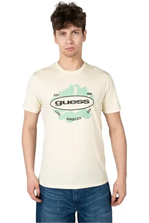 Guess Koszulki, Mężczyzna, Beżowy, L, Bawełna, T-Shirt z Okrągłym Dekoltem