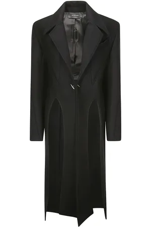 MUGLER Płaszcze, Kobieta, Czarny, M, Wełna, Stylowy płaszcz