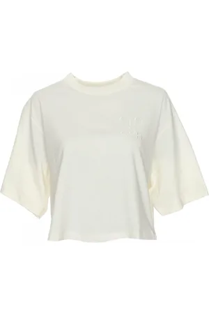 Closed Koszulki, Kobieta, Beżowy, M, Krótki T-shirt z prążkowanym dekoltem