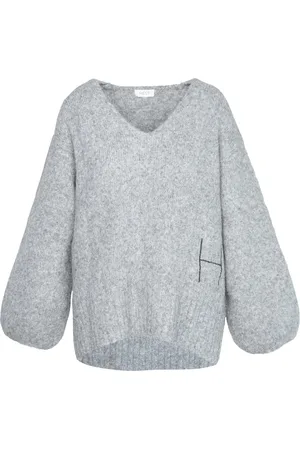 Hest Swetry, Kobieta, Szary, S, Nylon, Sweter z dekoltem w serek o kroju oversize