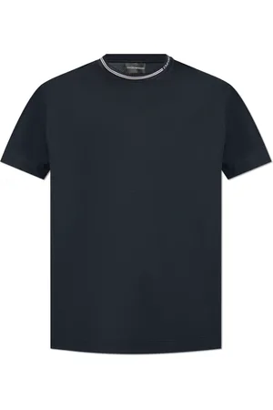 Emporio Armani Koszulki, Mężczyzna, Niebieski, S, Bawełna, T-shirt z dżerseju z mieszanki lyocellu z logo na kołnierzu