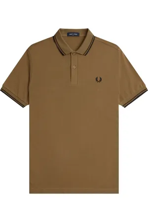 Fred Perry Koszulki, Mężczyzna, brązowy, S, Bawełna, Dopasowana koszulka polo z podwójnym prążkowanym wykończeniem