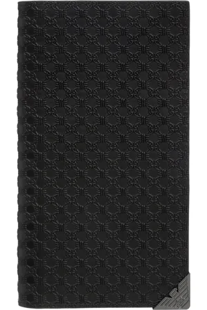 Emporio Armani Akcesoria, Mężczyzna, Czarny, ONE SIZE, Skóra, Abstrakcyjny, gładki portfel z wieloma funkcjami