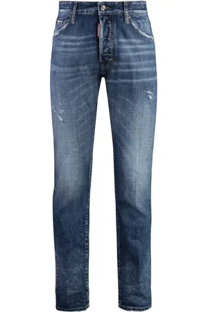 Dsquared2 Jeansy, Mężczyzna, Niebieski, M, Bawełna, Jeansyy Slim Fit z Efektem Znoszenia