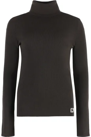 Burberry Swetry, Kobieta, brązowy, S, Wełna, Prążkowany sweter golf z wełny