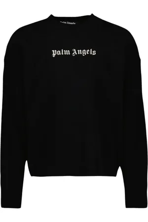 Palm Angels Swetry, Mężczyzna, Czarny, M, Sweter z Długim Rękawem i Okrągłym Dekoltem