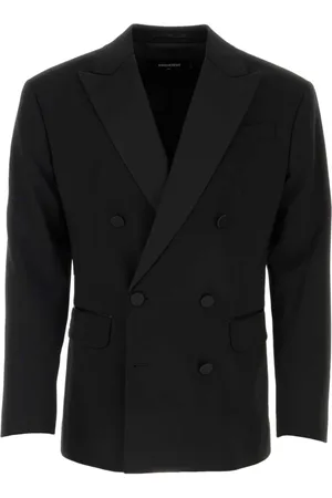 Dsquared2 Kurtki, Mężczyzna, Czarny, M, Wełna, Czarna Dwurzędowa Marynarka Dan z Elastycznej Wełny