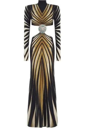 Roberto Cavalli Sukienki, Kobieta, Wielobarwność, L, Złota Ray Cut-Out Dreszcz z Dzianiny